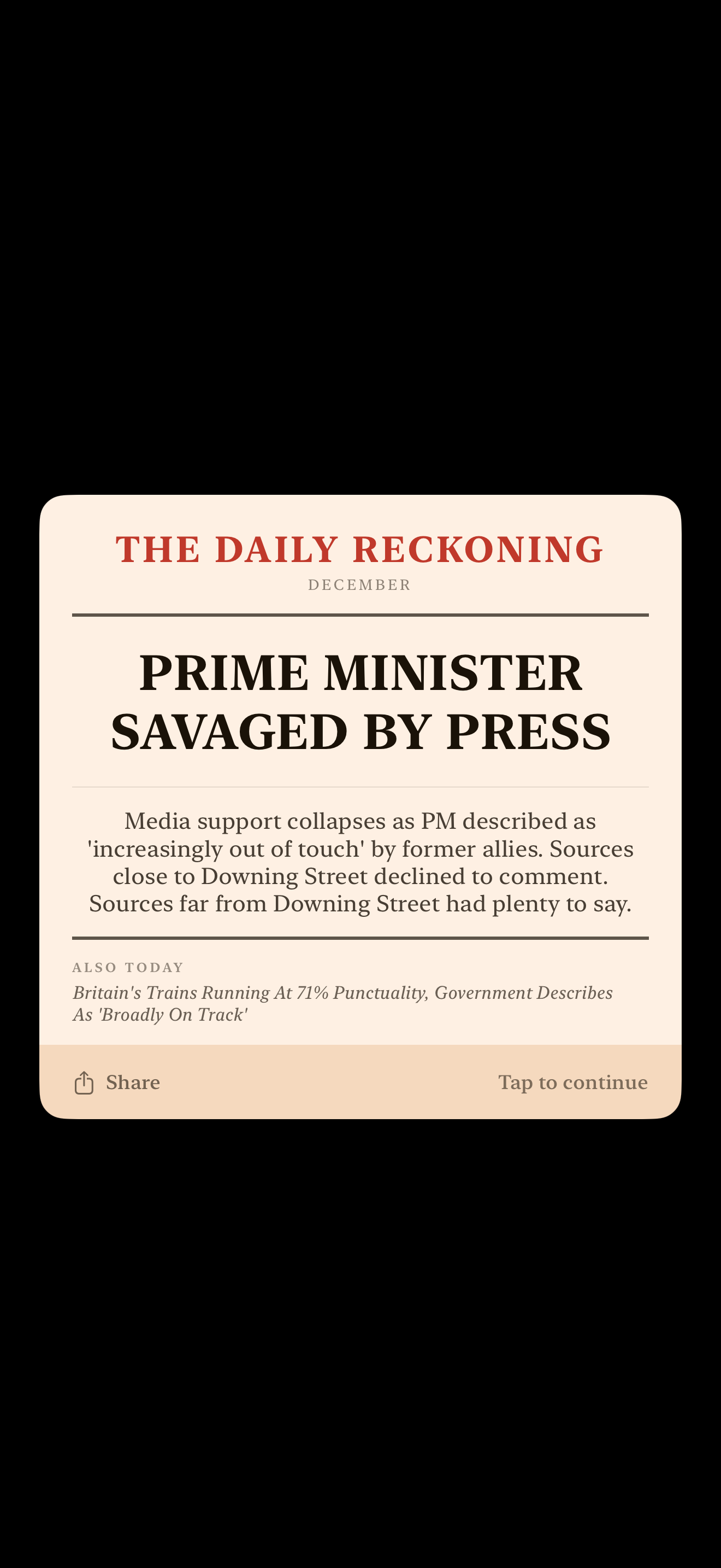 The game’s newspaper reporting on your premiership
